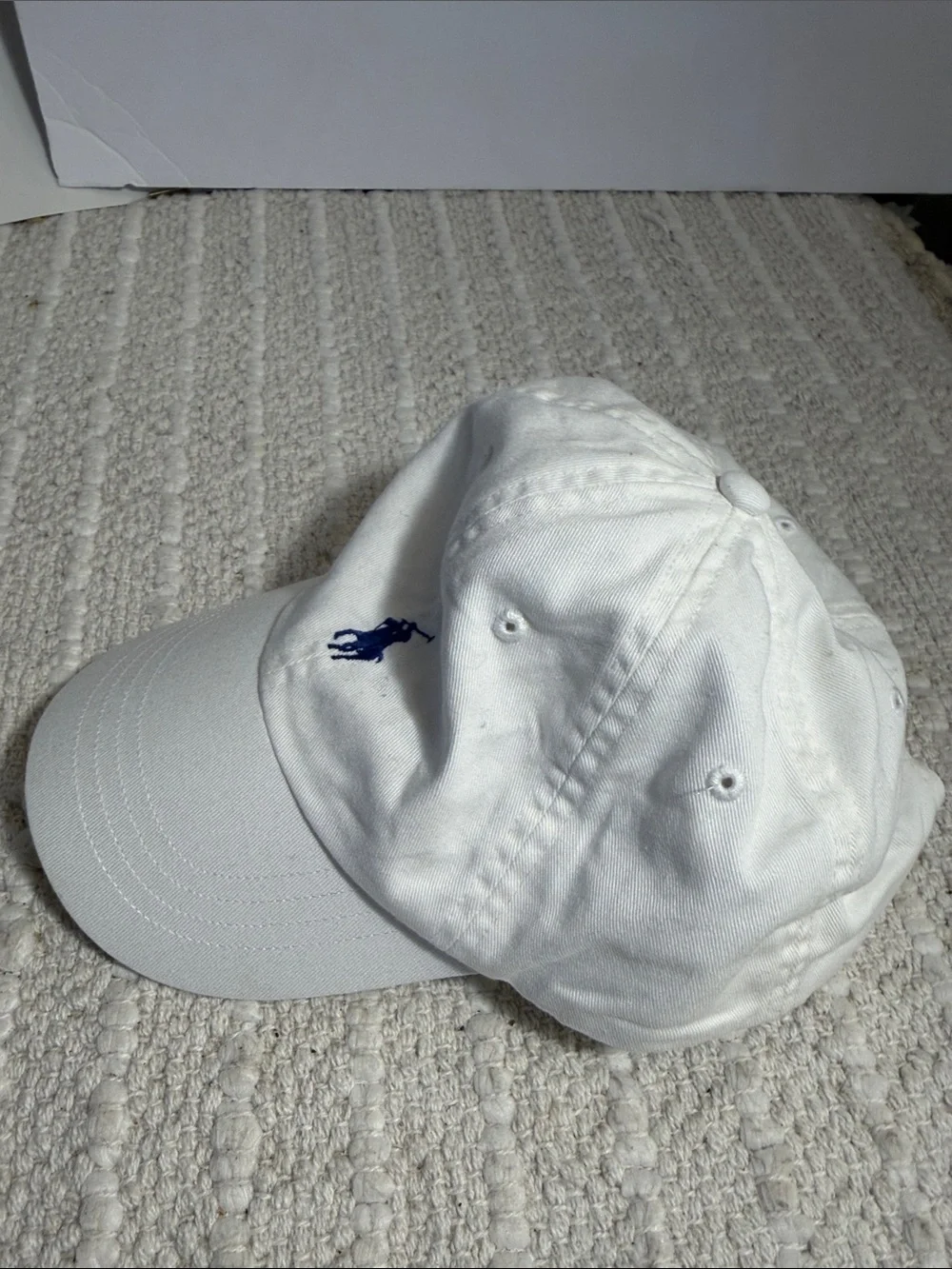 Polo Ralph Lauren White Cotton Baseball Cap Blue Pony Logo Adjustable Hat